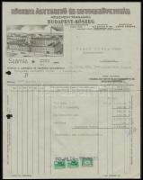 1947 Kőszeg, A Kőszegi Ágyterítő és Bútorszövetgyár díszes fejléces számlája, rajta a gyár képével, okmányéblyegekkel