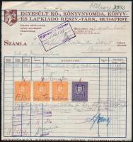1928 Bp., Egyesült Kő-, Könyvnyomda stb. Budapest fejléces számla, illetékbélyeggel