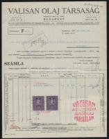 1928 Bp., Valisan Olaj Társaság fejléces számlája okmánybélyegekkel