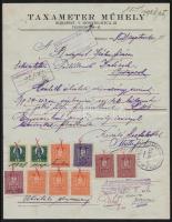1928 Bp. V., Taxameter Műhely fejléces levélpapírjára írt levél okmánybélyegekkel