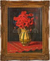 Barabás Reismann Gizella (1893-1985): Pipacsos csendélet, olaj, vászon, jelzett, fa keretben, 43,5×3...