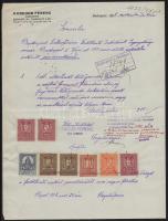 1928 Bp., Hegedűs Ferenc ácsmester fejléces levélpapírjára írt számla okmánybélyegekkel