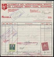 1930 Bp., Egyesült Kő-, Könyvnyomda stb. Budapest fejléces számla, illetékbélyeggel