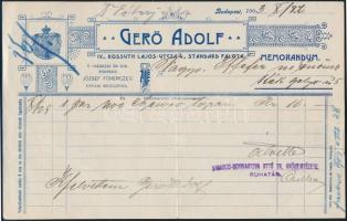 1903 Bp., Gerő Adolf díszes fejléces számlája