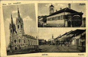 Ditró, Gyergyóditró, Ditrau; Római katolikus templom, paplak, Piac tér / church, rectory, market square (EK)