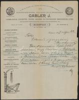 1897 Bp., Gabler J. Csőhálózatok-, Vízvezeték stb. Gyárának fejléces levélpapírjára írt levél