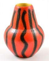 Jelzett retró kis váza, mázas festett kerámia, apró kopásnyomokkal, m:10,5 cm