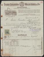 1912 Győr, Győri Olajgyár Meller Ignác és Társai Részvénytársaság fejléces számlája rajta a gyár képével, okmánybélyeggel