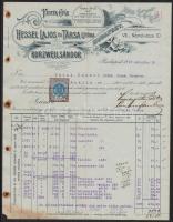 1912 Bp., Hessel Lajos és Társa Utóda Kurzweil Sándor Festékgyárának fejléces számlája okmánybélyeggel