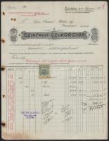 1912 Czinfalva, Czinfalvi Czukorgyár fejléces számlája okmánybélyeggel