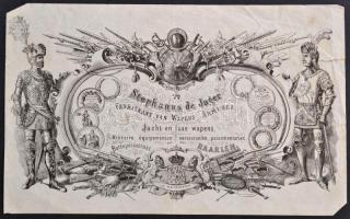 cca 1870 Holland fegyverkészítő díszes címkéje. 24x15 cm