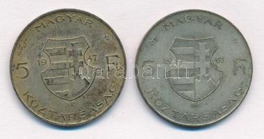 1947. 5Ft Ag "Kossuth" (2x) T:2-,3 patina