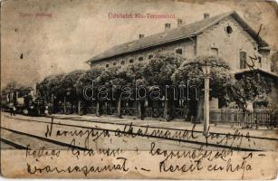 1907 Kisterenye, Kis-Terenne (Bátonyterenye); Vasútállomás, gőzmozdony, vasutasok (fl)
