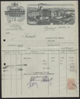 1942 Bp., Óbudai Fehérítő- és Impregnáló Gyár Rt. fejléces számlája, rajta a gyár képével, okmánybélyeggel