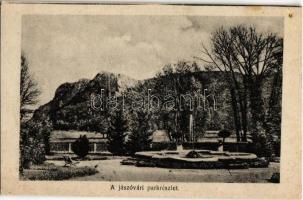 Jászó, Jászóvár, Jasov; park részlet, szökőkút / park with fountain