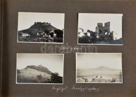 cca 1930-1940 Kirándulásokat megörökítő fotóalbum (Hévíz, Szigliget, Hohewand, Scharfeneck, stb.), feliratozva, 6×9 cm-es fotókkal