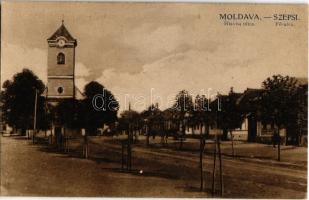 Szepsi, Abaújszepsi, Moldava nad Bodvou; Fő utca, templom / Hlavna ulica / main street, church