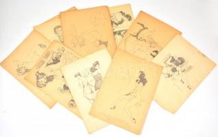 Jelzés nélkül: Erotikus grafikák, 11 db, Ceruza, papír, 21×30 cm