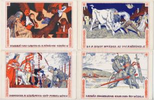 Fáy Aladár iparrajziskolai tanár rajzsorozata Arany János Toldi-jához - 12 darabos képeslap sorozat / Toldi signed by Fáy Aladár - art postcard series with 12 postcards
