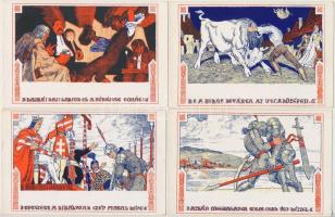 Fáy Aladár iparrajziskolai tanár rajzsorozata Arany János "Toldi"-jához - 12 darabos képeslap sorozat / Toldi signed by Fáy Aladár - art postcard series with 12 postcards