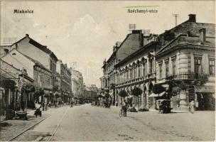 Miskolc, Széchenyi utca, Reinitz Herman, Reiner Dávid üzlete, kerékpáros. Kiadja Grünwald Ignác