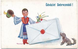 Debrecen, népviseletes leporellolap / Hungarian folklore leporellocard s: Klaudinyi