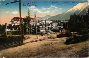 1915 Tátrafüred, Ótátrafüred, Altschmecks, Stary Smokovec (Tátra, Magas Tátra, Vysoké Tatry); szálloda, villamos sínek és megálló / hotel, tram station, tramway + K.u.K. Eisenbahnverkostigungsstation Lemberg (EK)