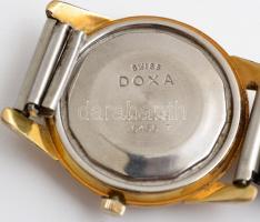 Doxa aranyozott mechanikus, naptárfunkciós karóra. d:34mm, Működő jó  állapotban, sérült modern fém ...