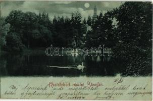 1899 Stomfa, Stampfen, Stupava; Gróf Károlyi Lajos kastély kertje, tó hattyúkkal. Kiadja Wetschl / castle, park, lake with swan (EK)