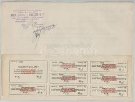 Budapest 1929. "Első Magyar Általános Biztosító Társaság" névre szóló részvénye 50P-ről, v...