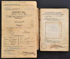 1940-43 Repülési napló, leszerelési jegy egy személy részére