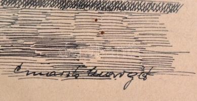 1937 Sopron, hűségkapu - tusrajz keretben, hátoldalon Drexler László mérnöktanár aláírásával, 29×21 ...