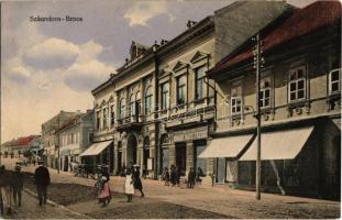 1912 Szászváros, Broos, Orastie; Központi szálloda, M. kir. Dohány Nagytőzsde, üzletek. Kiadja Weisz Dezső / hotel, tobacco shop (EK)