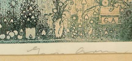 Gross Arnold (1929-2015): Beszélgetés a barátságról. Offset, papír,jelzett, üvegezett keretben, 39×6...