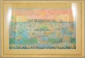 Gross Arnold (1929-2015): Beszélgetés a barátságról. Offset, papír,jelzett, üvegezett keretben, 39×6...