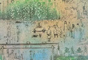 Gross Arnold (1929-2015): Beszélgetés a barátságról. Offset, papír,jelzett, üvegezett keretben, 39×6...