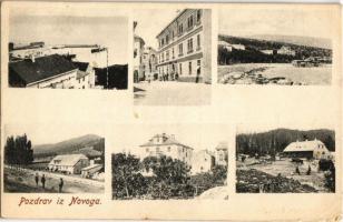 1909 Novi Vinodolski, Novi, Novoga; Lisanj fürdő, nyaralók, fűrésztelep. Kiadja A. Zanic / spa hall, bathing house, villas, sawmill (EK)