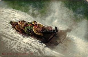 Sport dhiver, Course de bobs / Winter sport, five-men bobsled, sledding people. Louis Burgy & Co. 497.