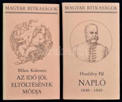 Magyar Ritkaságok 2 kötete:  Hunfalvy Pál: Napló. 1848-1849.  Mikes Kelemen: Az idő jól eltöltésének módja. Bp.,1986- 1987, Szépirodalmi. Kiadói kartonált papírkötés, kiadói papír védőborítóban.