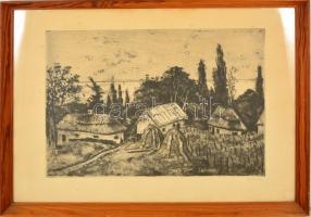 Imre István (1918-1983): Badacsonyi kilátás. Rézkarc, papír, jelzett, üvegezett keretben, 28×40 cm