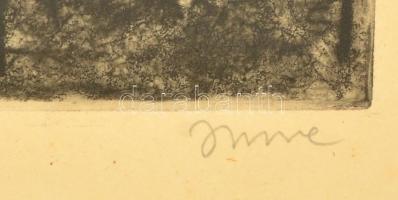 Imre István (1918-1983): Badacsonyi kilátás. Rézkarc, papír, jelzett, üvegezett keretben, 28×40 cm