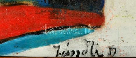 Jándi jelzéssel: Háztetők és tornyok. Olaj, karton, sérült keretben, 40×50 cm