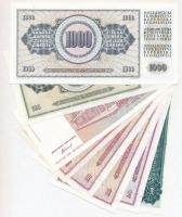 Jugoszlávia 1963. 500D + 1965. 100D + 1974. 20D + 1978. 1000D + 1981. 500D + 1986. 100D (2x) sorszám...