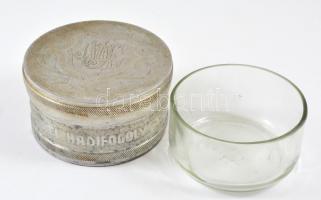 1948 Orosz hadifogsági emlék a Volga-parti Hadifogolytáborból (1945.01.21. - 1948) csavaros alumínium tégely üveg betéttel, d: 10 cm