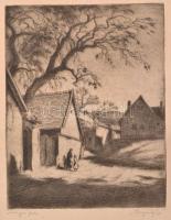 Bajor Ágost (1892-1958): magyar falu, rézkarc, papír, jelzett, 15×11 cm