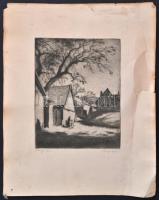Bajor Ágost (1892-1958): magyar falu, rézkarc, papír, jelzett, 15×11 cm