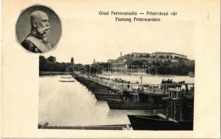 Újvidék, Novi Sad; Pétervárad vára, hajóhíd, Ferenc József / Grad Petrovaradin / castle, pontoon bridge, Franz Joseph