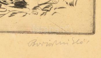 Borsos Miklós (1906-1990): Köves part. Rézkarc, papír (lyukas, foltos), jelzett, üvegezett fa keretb...