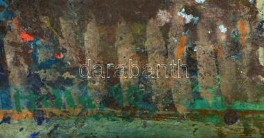 Holler László (1938-): Ház az útszélen. Olaj, karton, jelzett, keretben, 10×29 cm