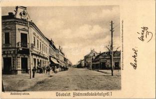 1903 Hódmezővásárhely, Andrássy utca, üzletek. Kiadja Grossmann Benedek